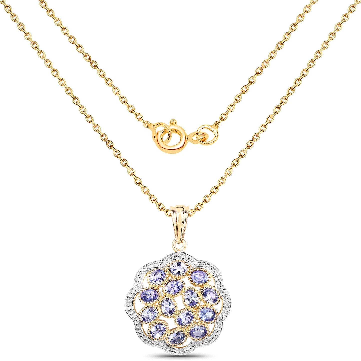 14K Yellow Gold Plated 2.38 Carat Genuine Tanzanite .925 Sterling Silver Pendant