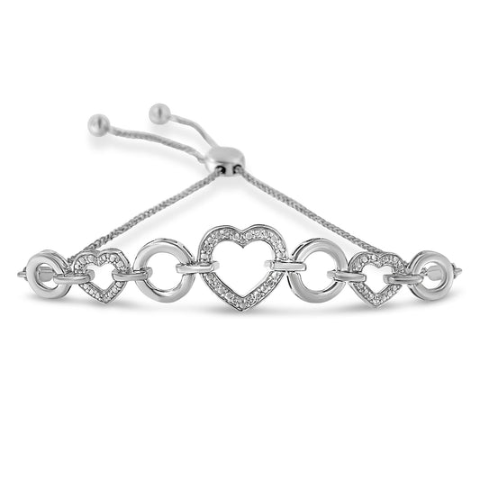 .925 Sterling Silver Diamond Accent Interlinking Triple Heart 4â€-10â€ Adjustable Bolo Tennis Bracelet (H-I Color, I2-I3 Clarity)