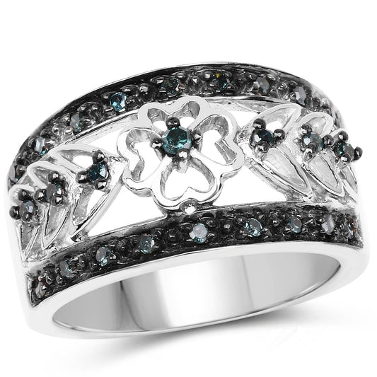 0.31 Carat Genuine Blue Diamond .925 Sterling Silver Ring