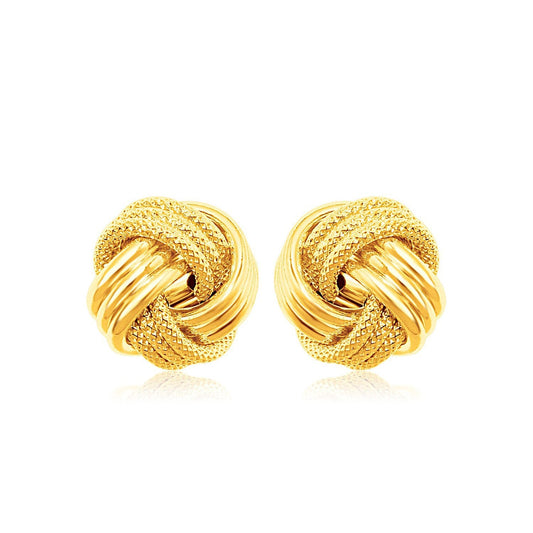 14k Yellow Gold Love Knot with Ridge Texture Earrings