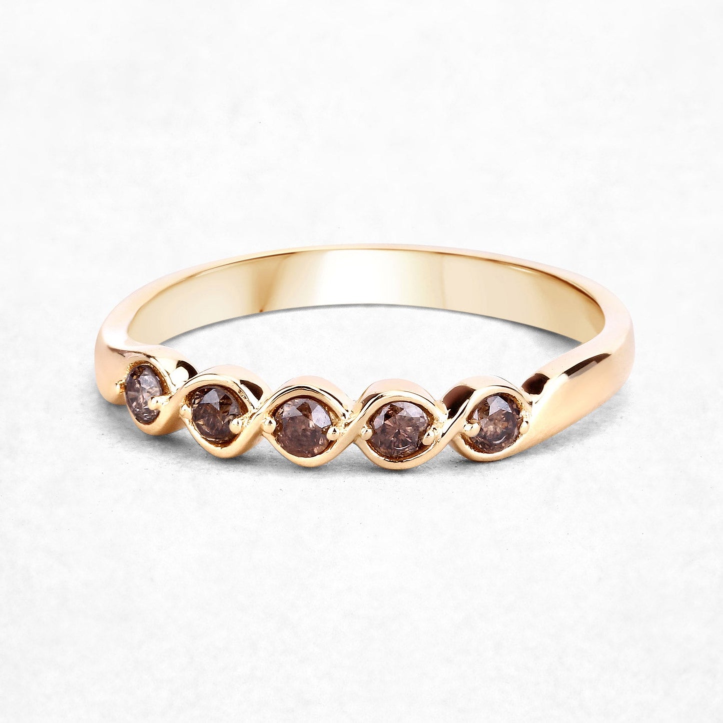 0.19 Carat Genuine Champagne Diamond 14K Yellow Gold Ring (I1-I2)