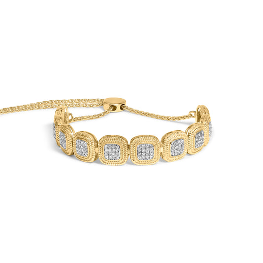 14k Yellow Gold Plated .925 Sterling 5/8 Cttw Diamond Composite Cushion Frame 4â€-10â€ Adjustable Bolo Bracelet (G-H Color, I1-I2 Clarity)