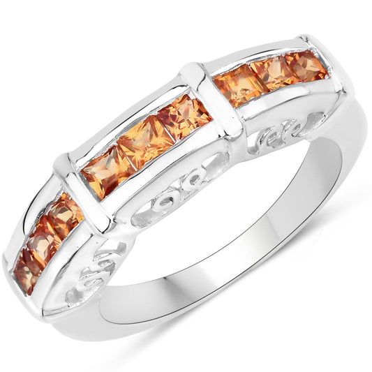 1.08 Carat Genuine Orange Sapphire .925 Sterling Silver Ring