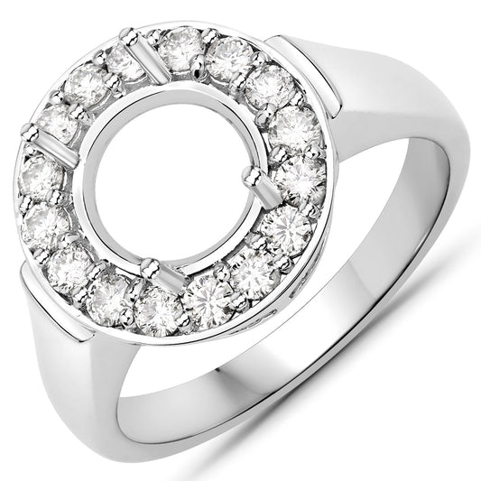 0.48 Carat Genuine White Diamond 14K White Gold Semi Mount Ring - holds 8.00mm Round Gemstone