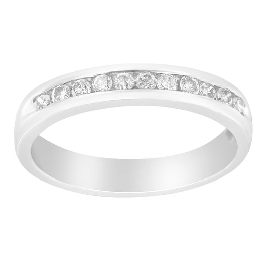 18K White Gold 1/4 Cttw Channel Set Brilliant Round-Cut Diamond Classic 11 Stone Wedding Band Ring (E-F Color, I1-I2 Clarity) - Size 5