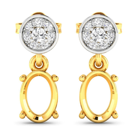 0.11 Carat Genuine White Diamond 14K Yellow Gold Semi Mount Earrings - holds 7x5mm Oval Gemstones