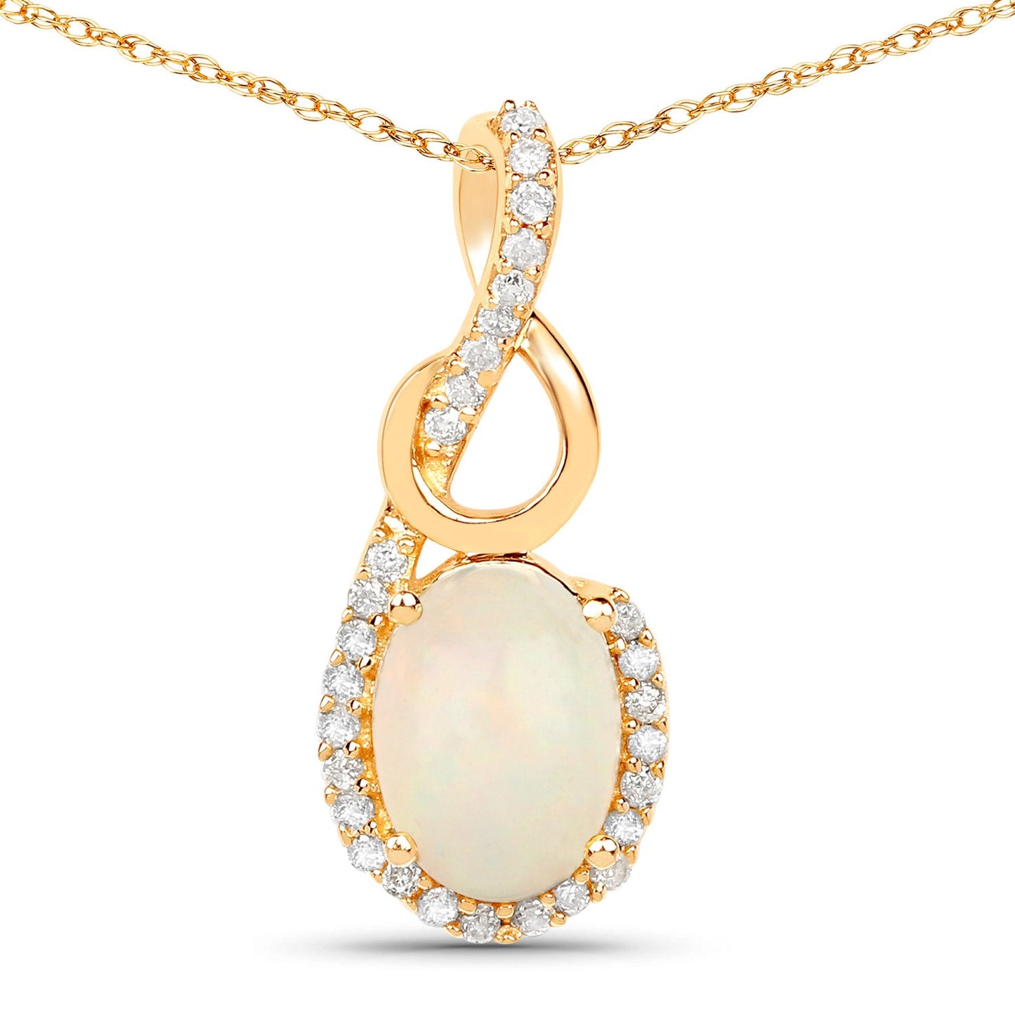 0.56 Carat Genuine Ethiopian Opal and White Diamond 14K Yellow Gold Pendant