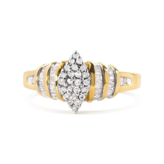 10K Yellow Gold 1/2 Cttw Diamond Pear Shaped Head and Multi Row Channel Set  Shank Ring (H-I Color, SI2-I1 Clarity) - Ring Size 7