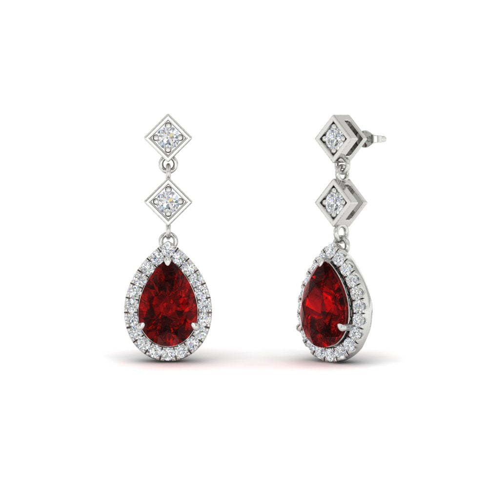 Double Drop Pear Halo Earring