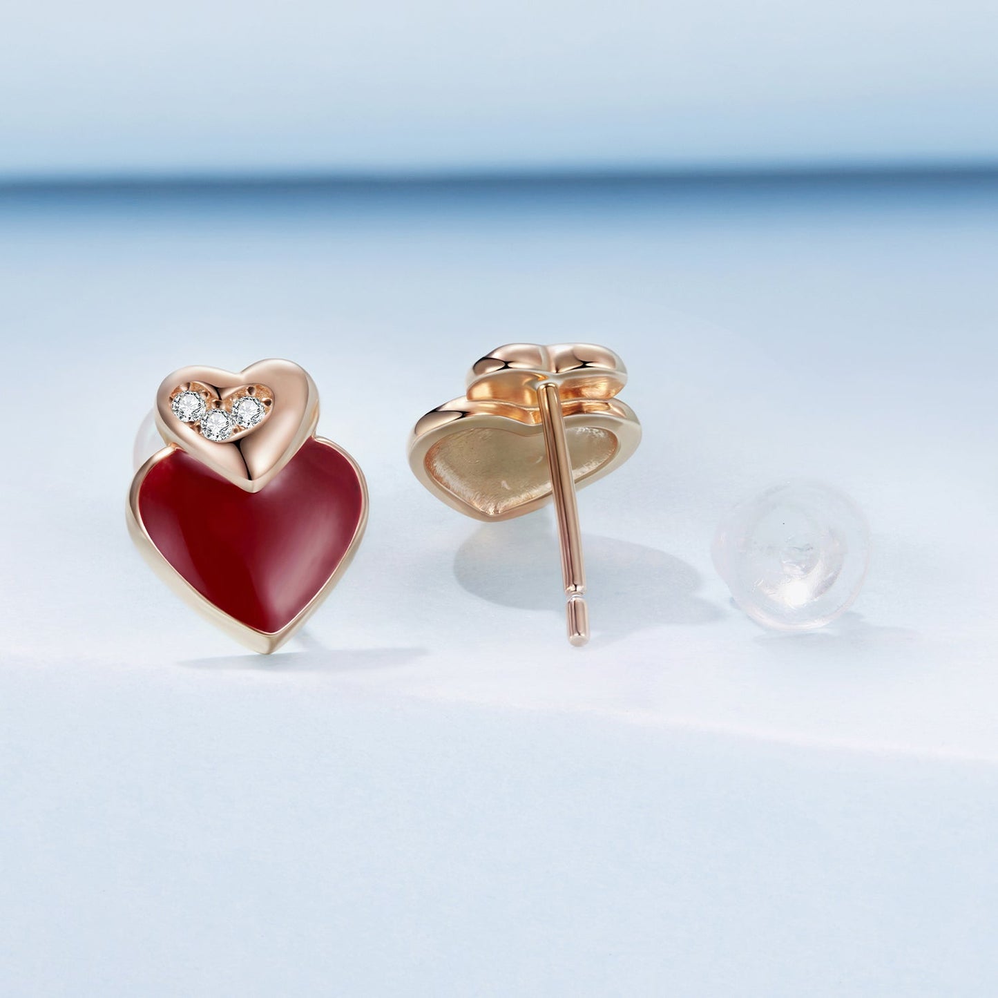 925 Sterling Silver Earrings with Enamel Finish and Pavé Setting in Rose Gold