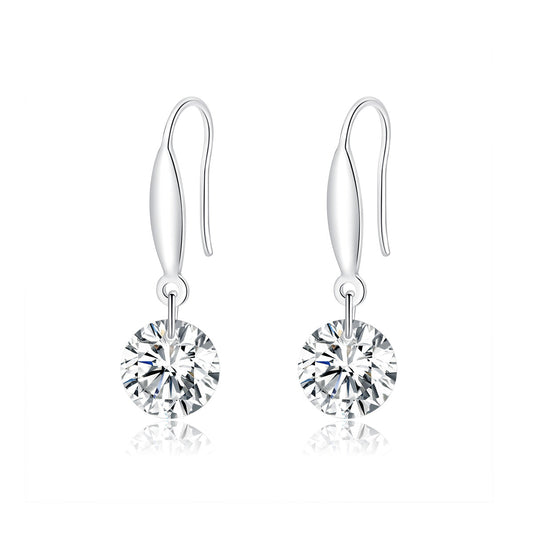 S925 Sterling Silver Earrings 2.6x0.8cm Plated Platinum with Pavé Setting CZ for Women