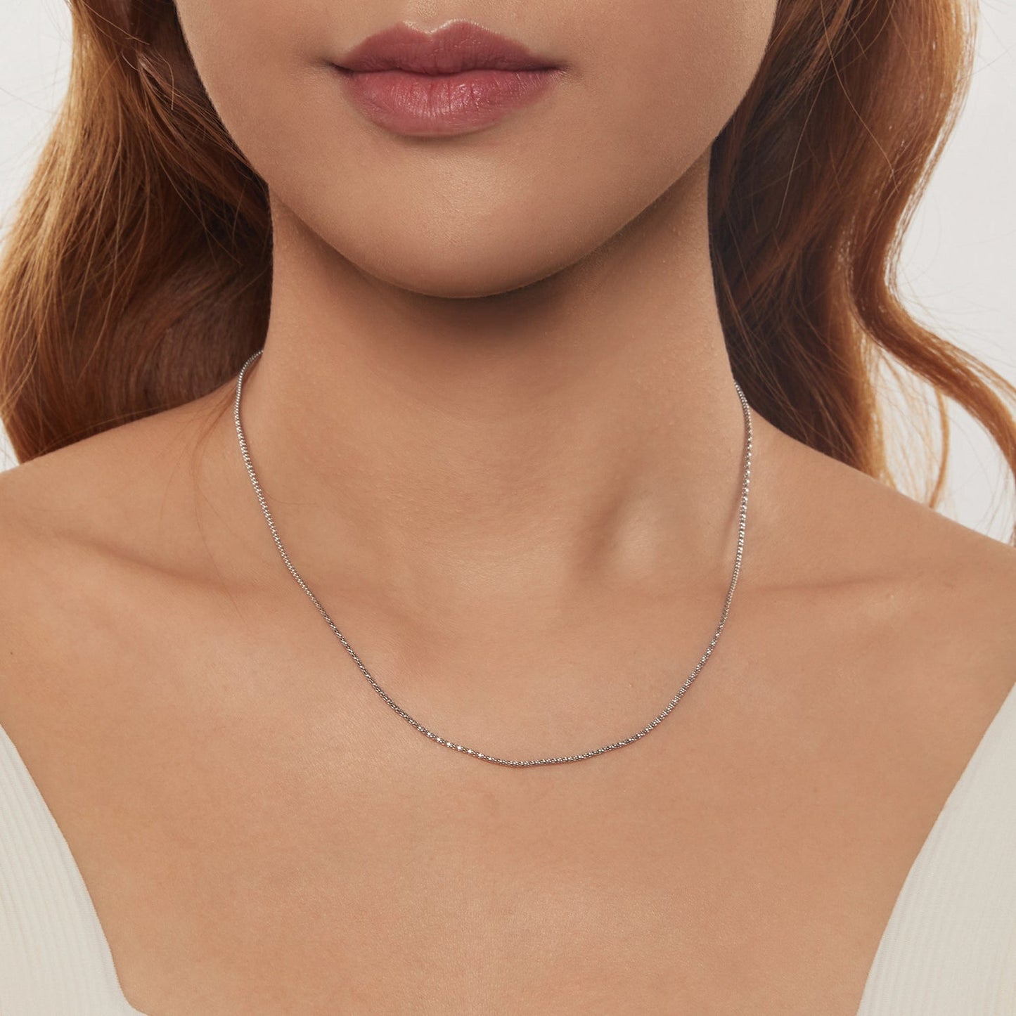 925 Sterling Silver White Gold Plated 40+5cm Necklace for Women