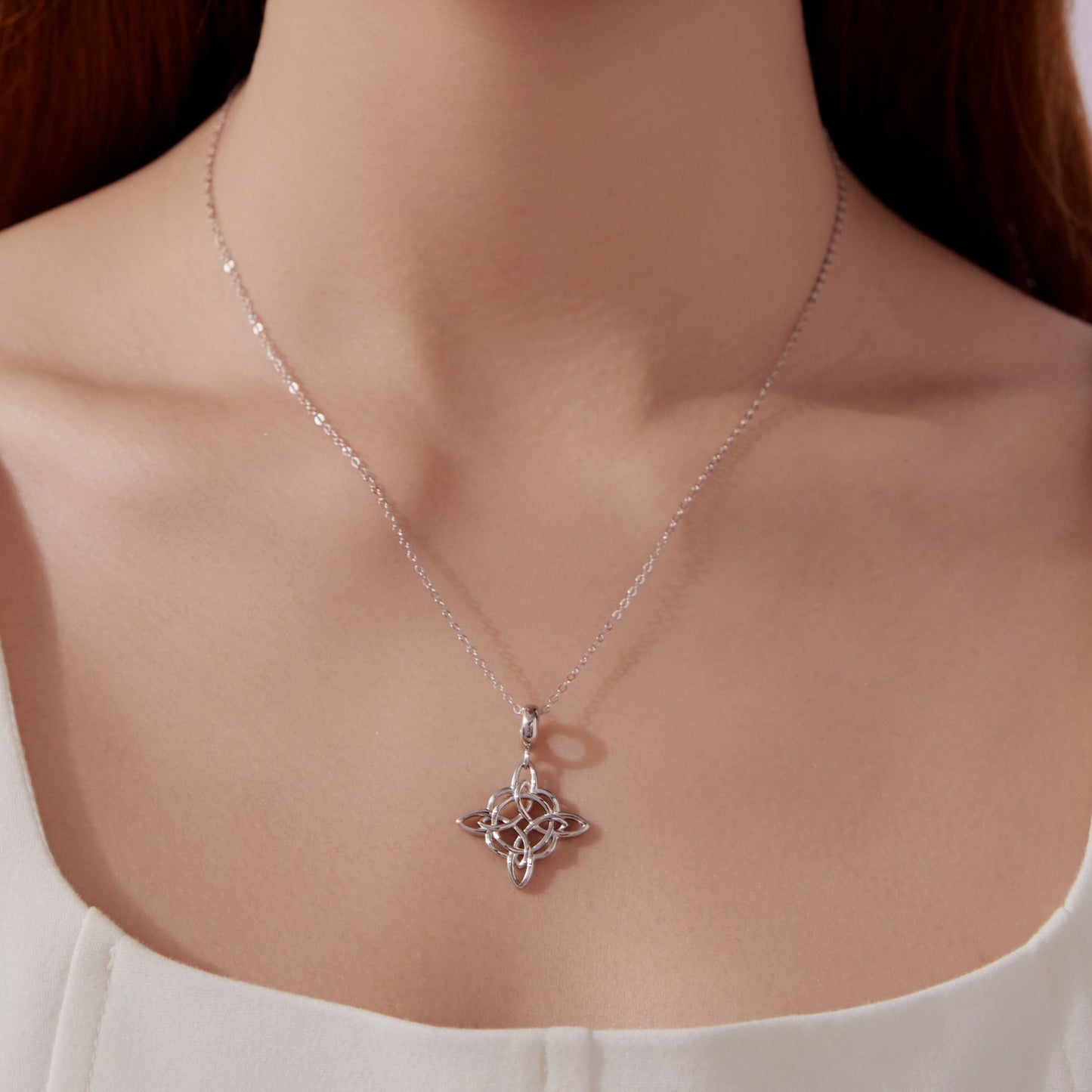 925 Sterling Silver Necklace with White Gold Plating and CZ - 40+5cm for Women