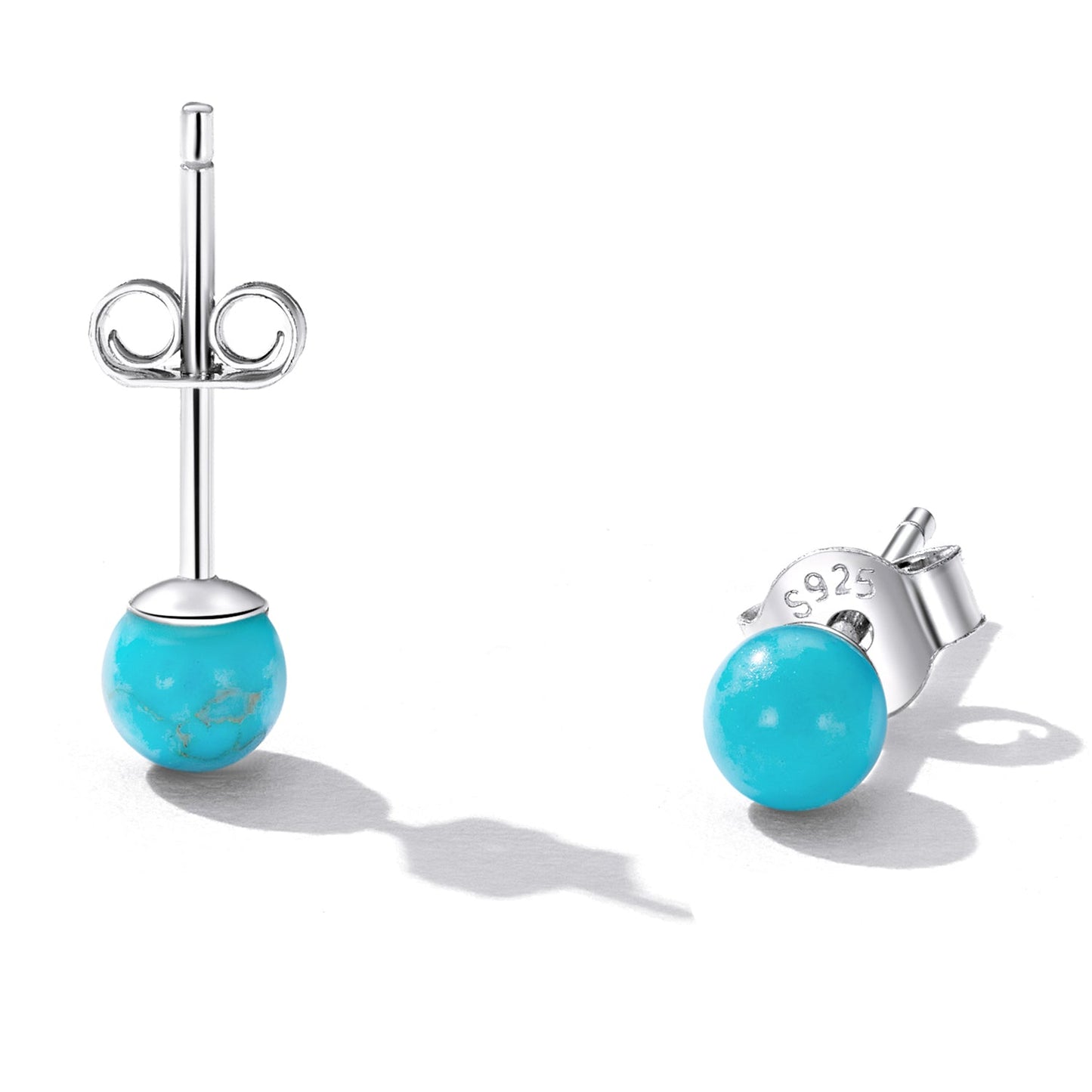 925 Sterling Silver Turquoise Earrings 0.4cm for Women