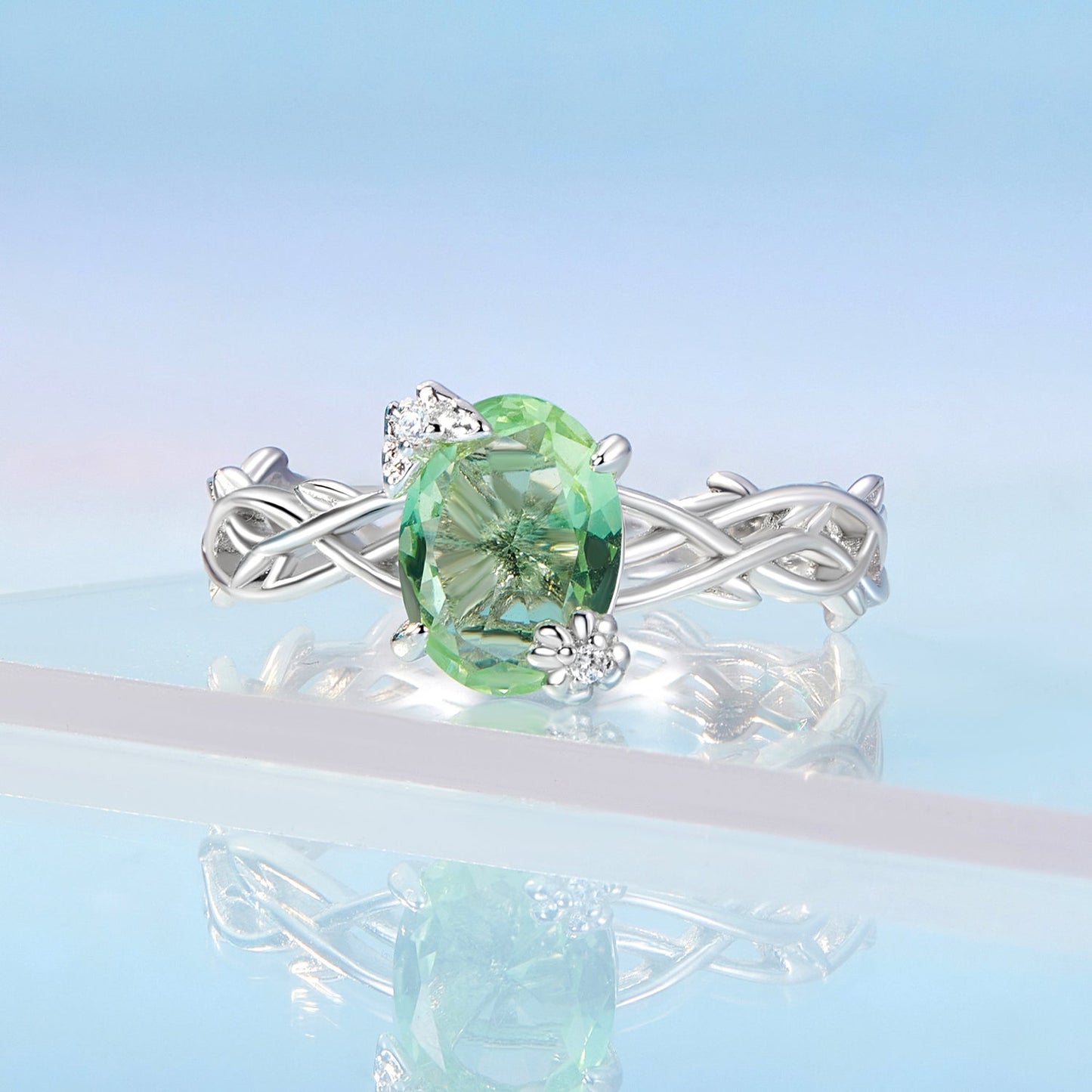 925 Sterling Silver Synthetic Spinel 3.8mm Ring for Women Size 7