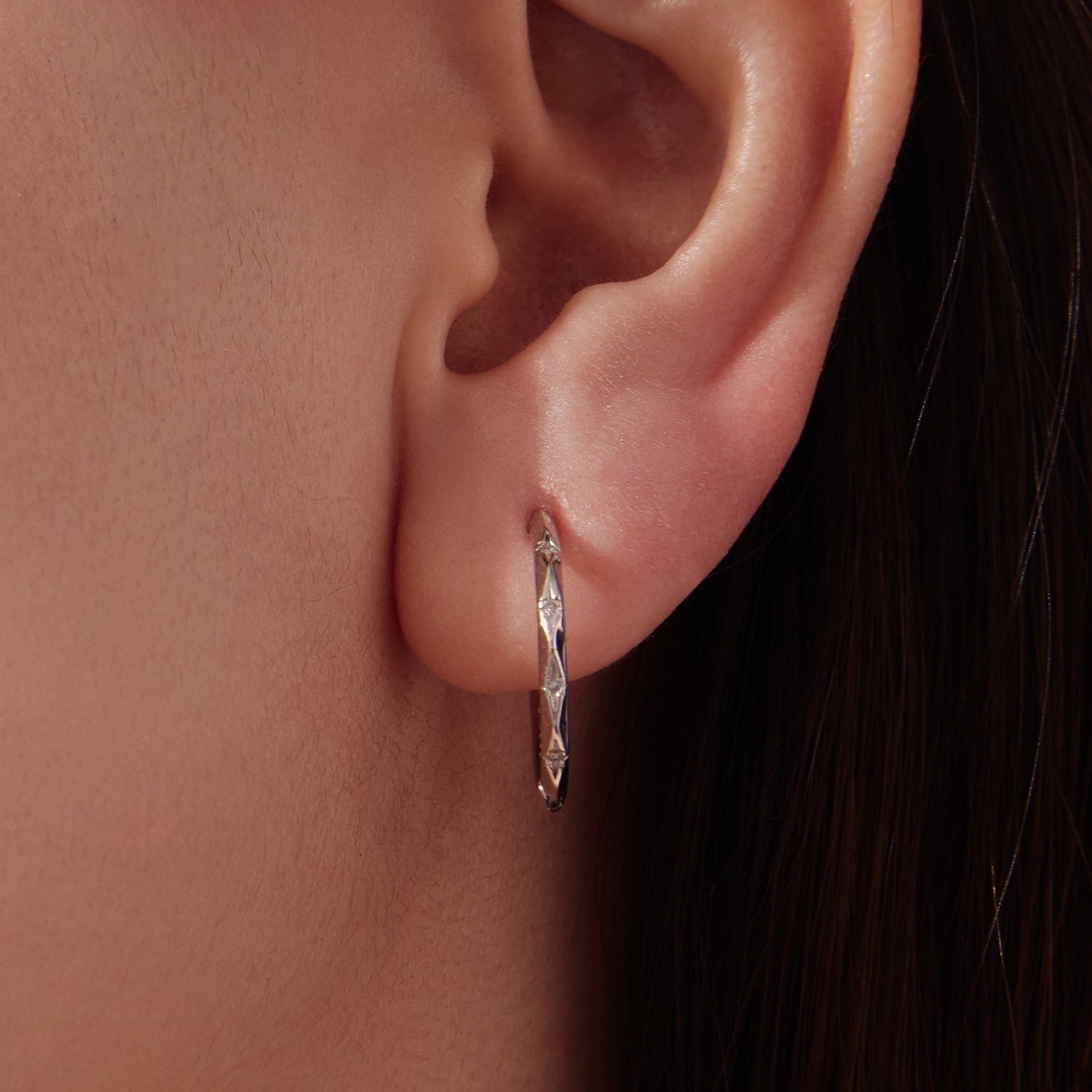 925 Sterling Silver White Gold Plated Hoop Earrings with CZ - 2.0cm