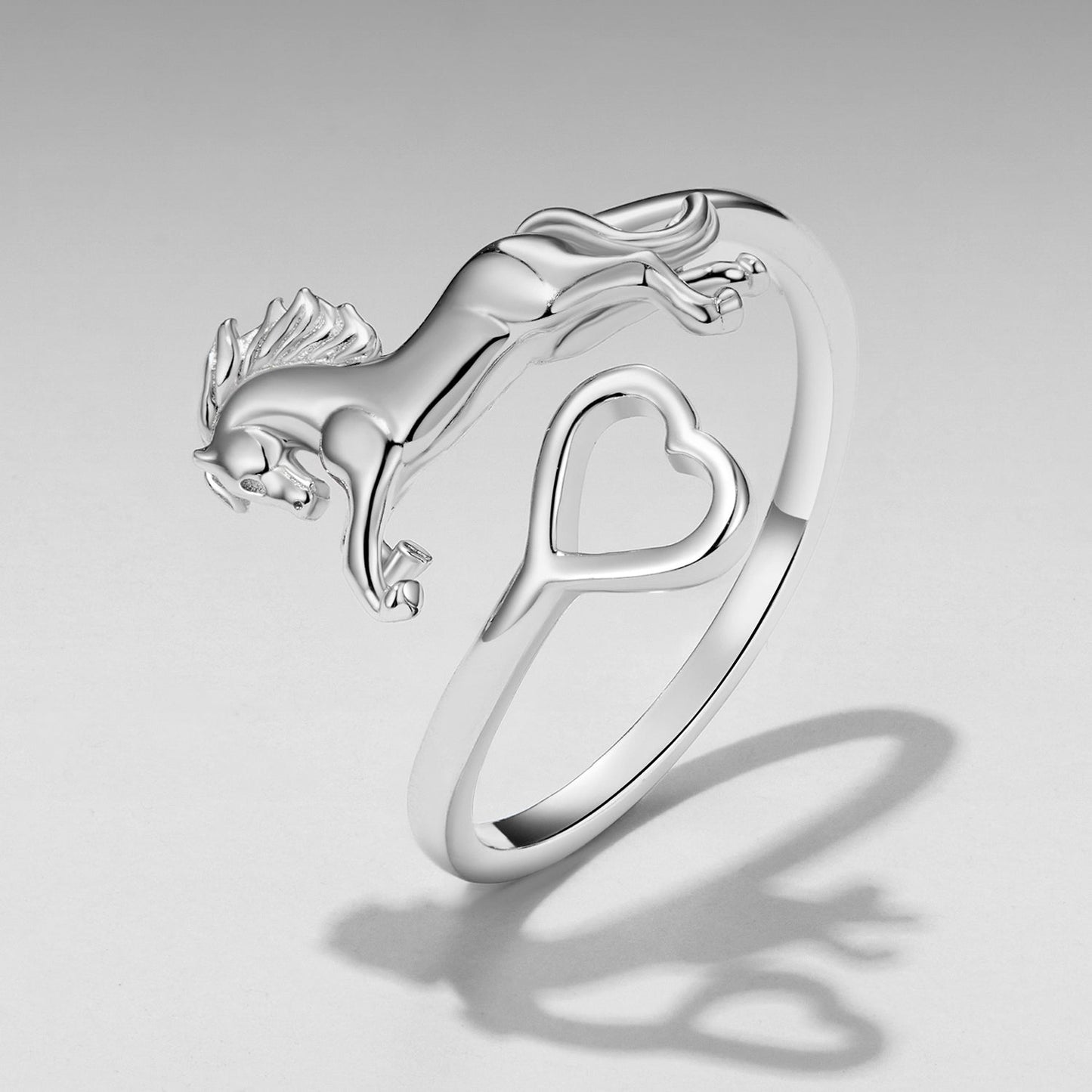 925 Sterling Silver + Plated White Gold Horse Ring
