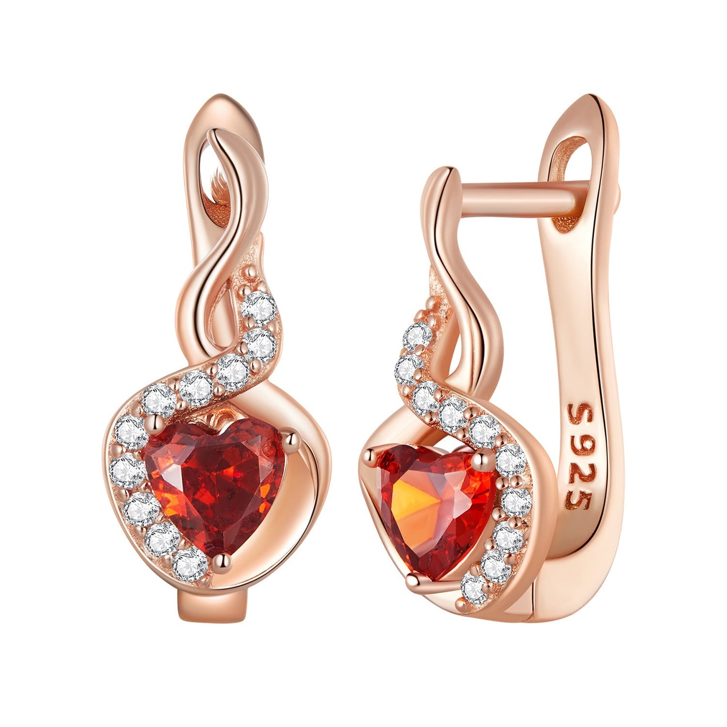 925 Sterling Silver Rose Gold Plated Earrings with CZ in Pavé Setting
