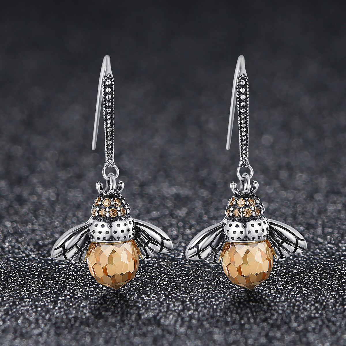 925 Sterling Silver Earrings with Oxidized Finish and Pavé Setting CZ