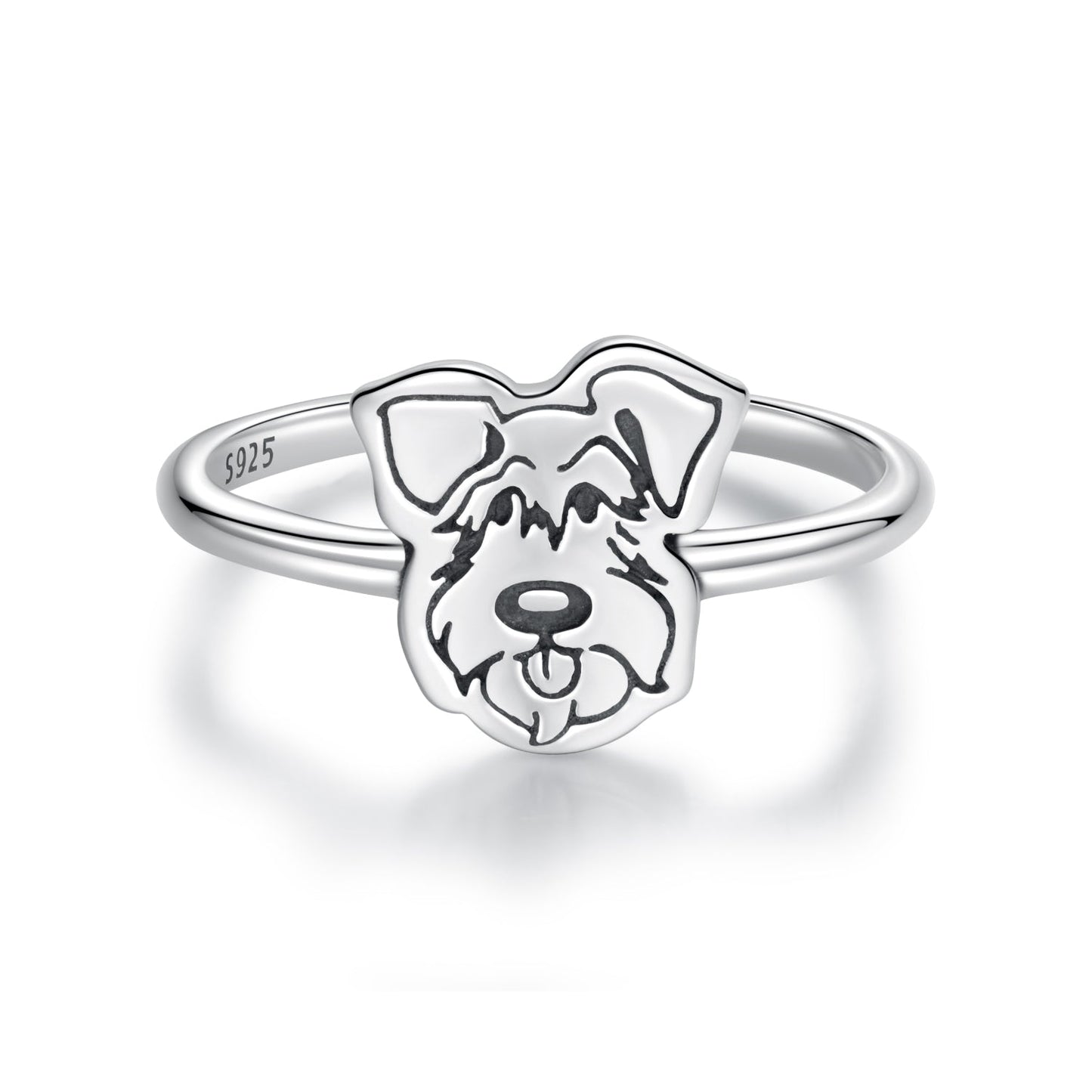 925 Sterling Silver Oxidized Silver Dog Ring for Women