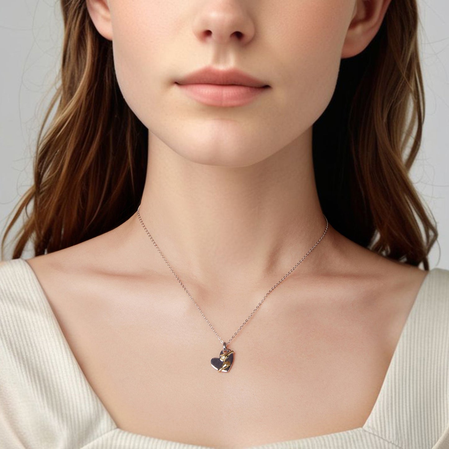 925 Sterling Silver + Plated White Gold + Plated Gold 1.8*1.2cm Necklace for Women