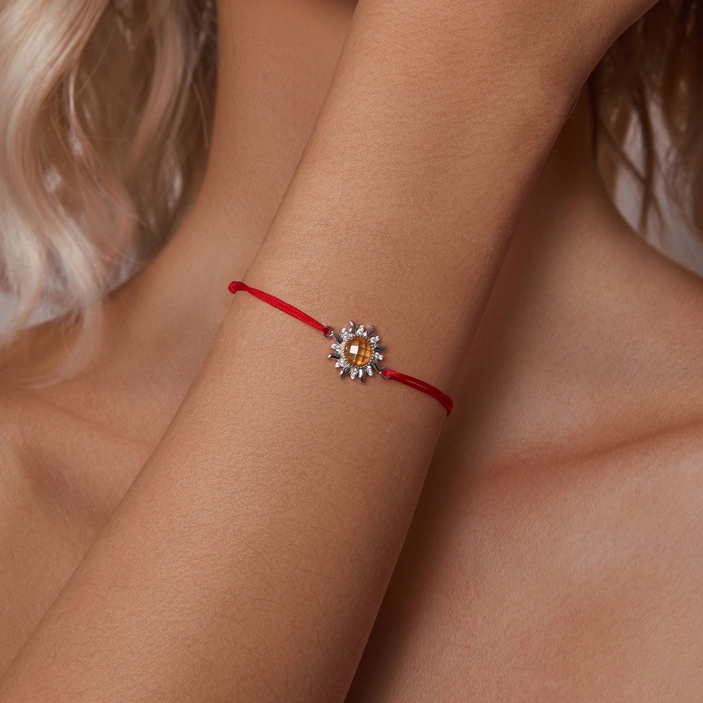 925 Sterling Silver Adjustable Length Bracelet with CZ and Glass Pendant for Women
