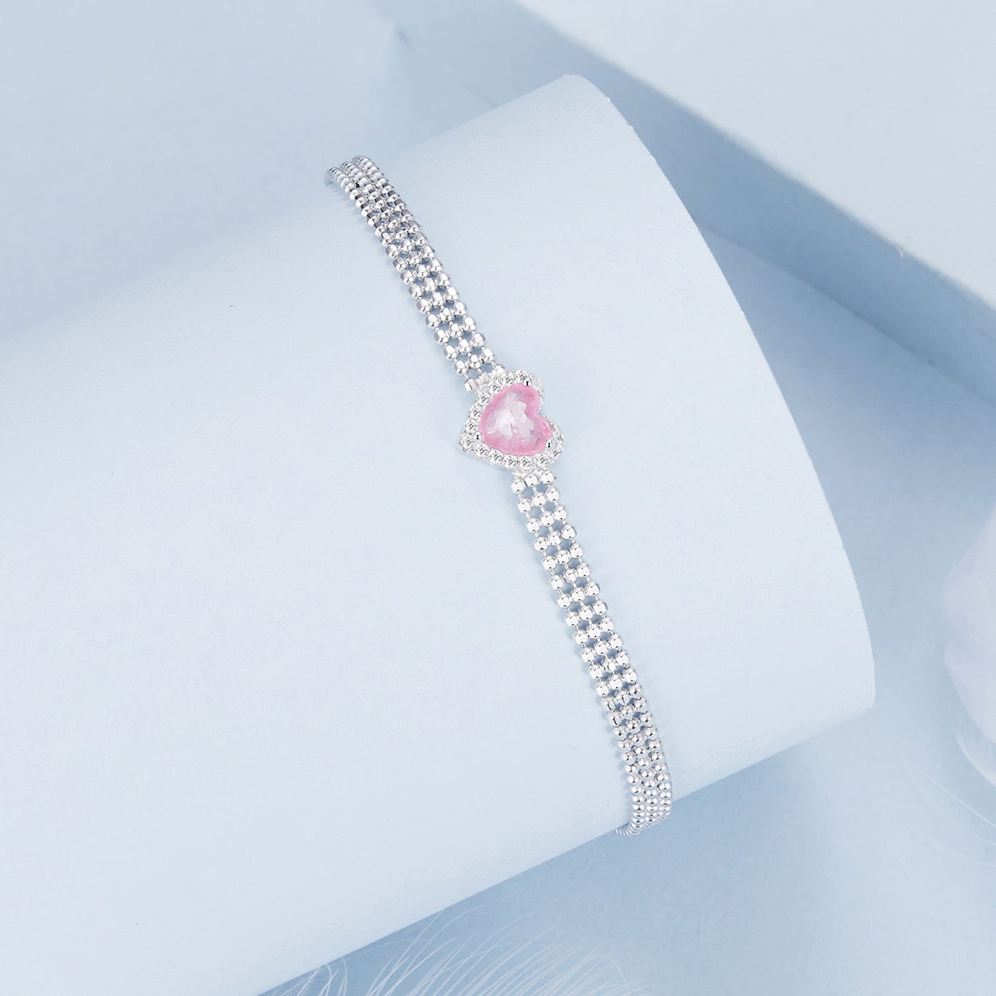 925 Sterling Silver White Gold Plated 8mm CZ Pendant Bracelet for Women