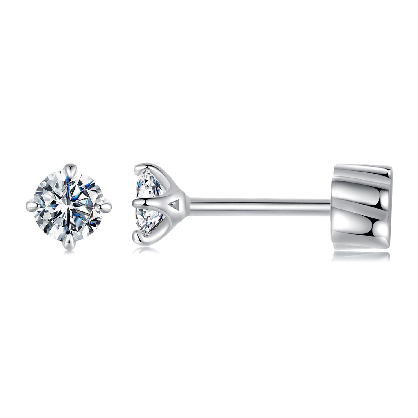925 Sterling Silver Moissanite Stud Earrings for Women - 0.5ct, 0.6cm Size, White Gold Plated