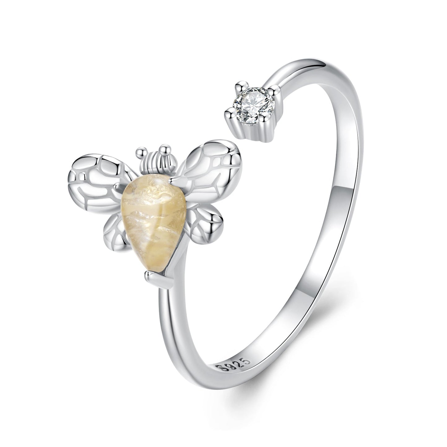 925 Sterling Silver White Gold Plated Jade Ring with CZ for Women