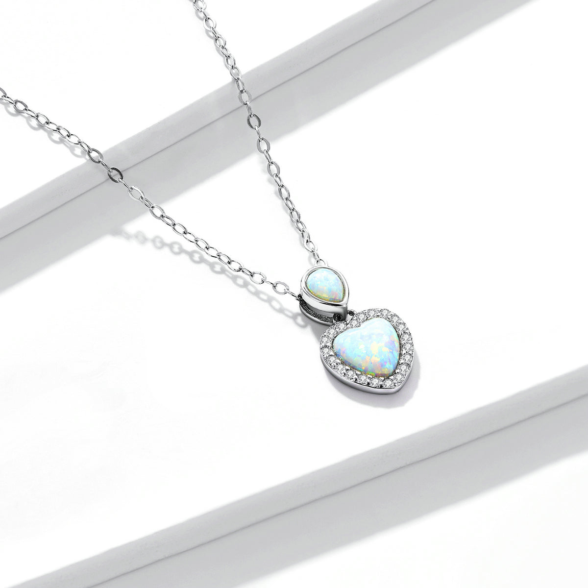 925 Sterling Silver Genuine Translucent Opal Necklace with CZ for Women