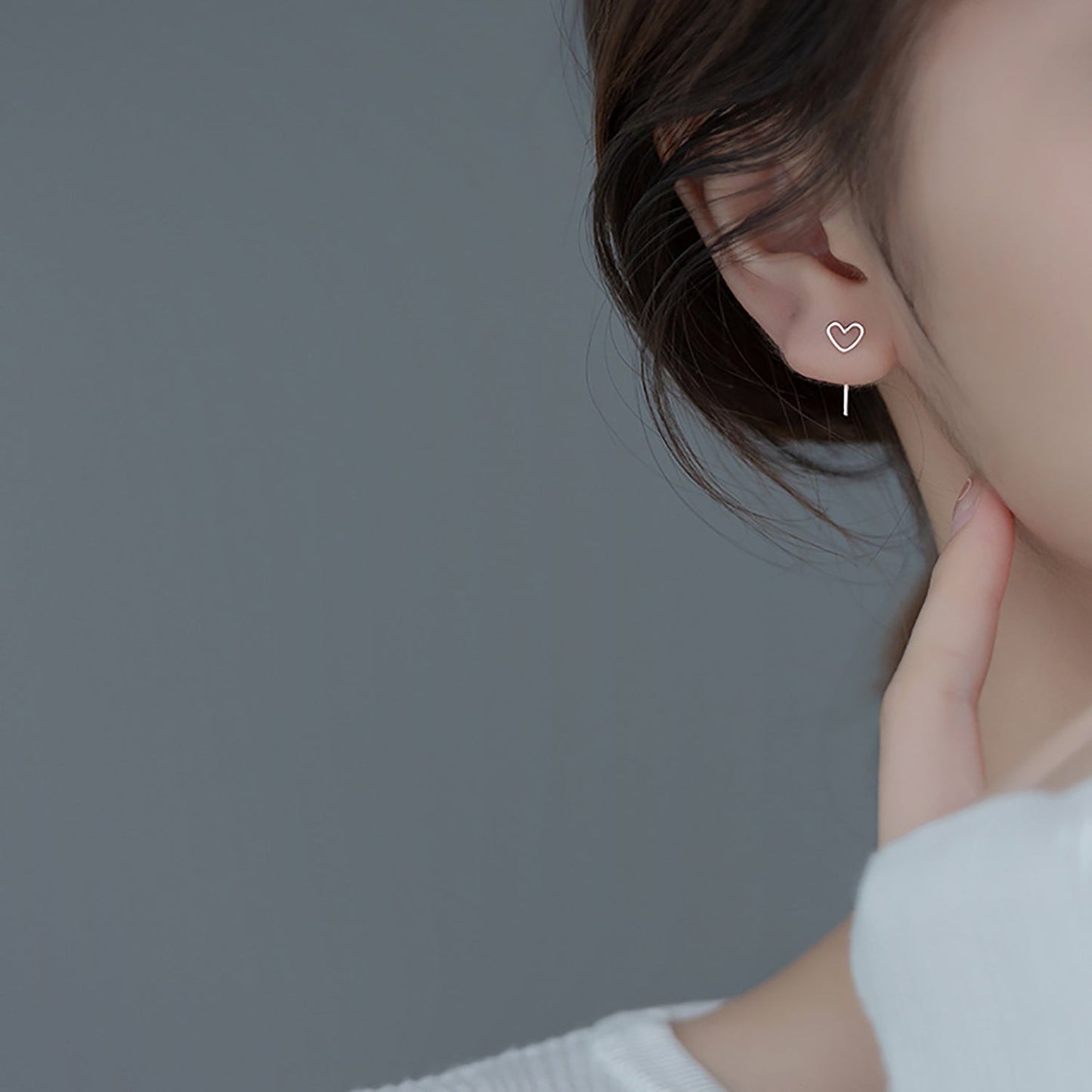 925 Sterling Silver Plated Platinum Earrings Love Size 0.4cm x 0.6cm for Women