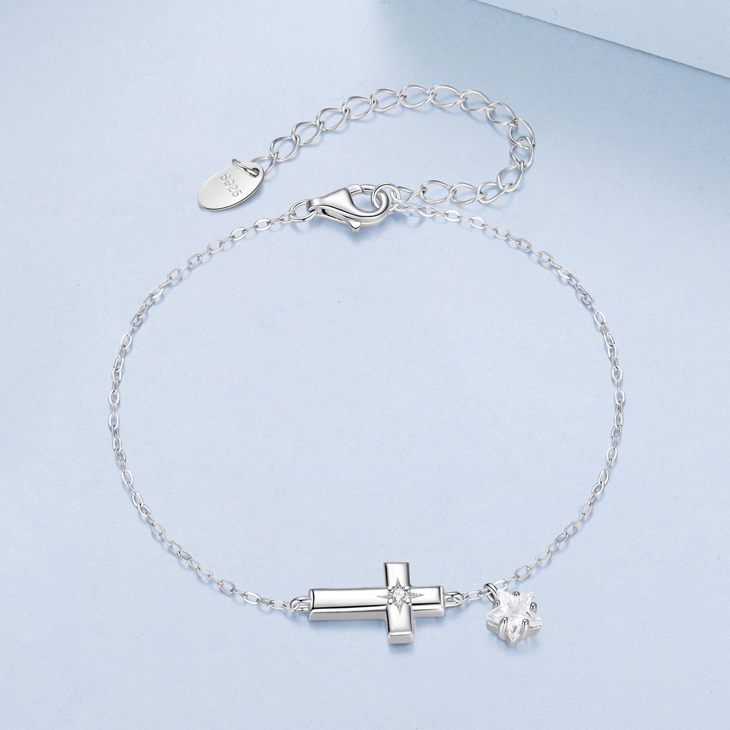 925 Sterling Silver Bracelets with Pavé Setting CZ, Length 15+6cm, White Gold Plated for Women