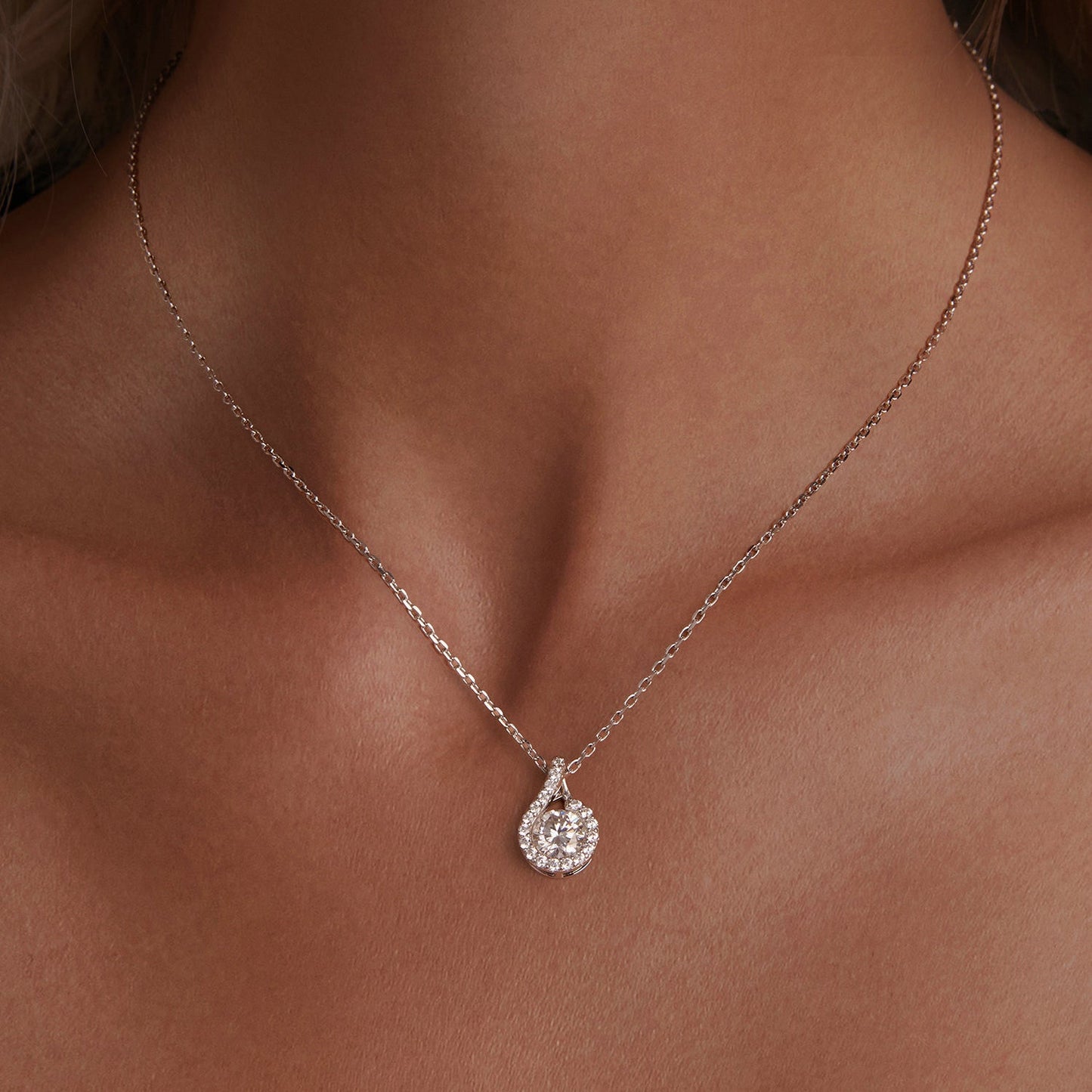 925 Sterling Silver Moissanite Necklace with CZ, 400mm Length, 15x10mm Pendant for Women