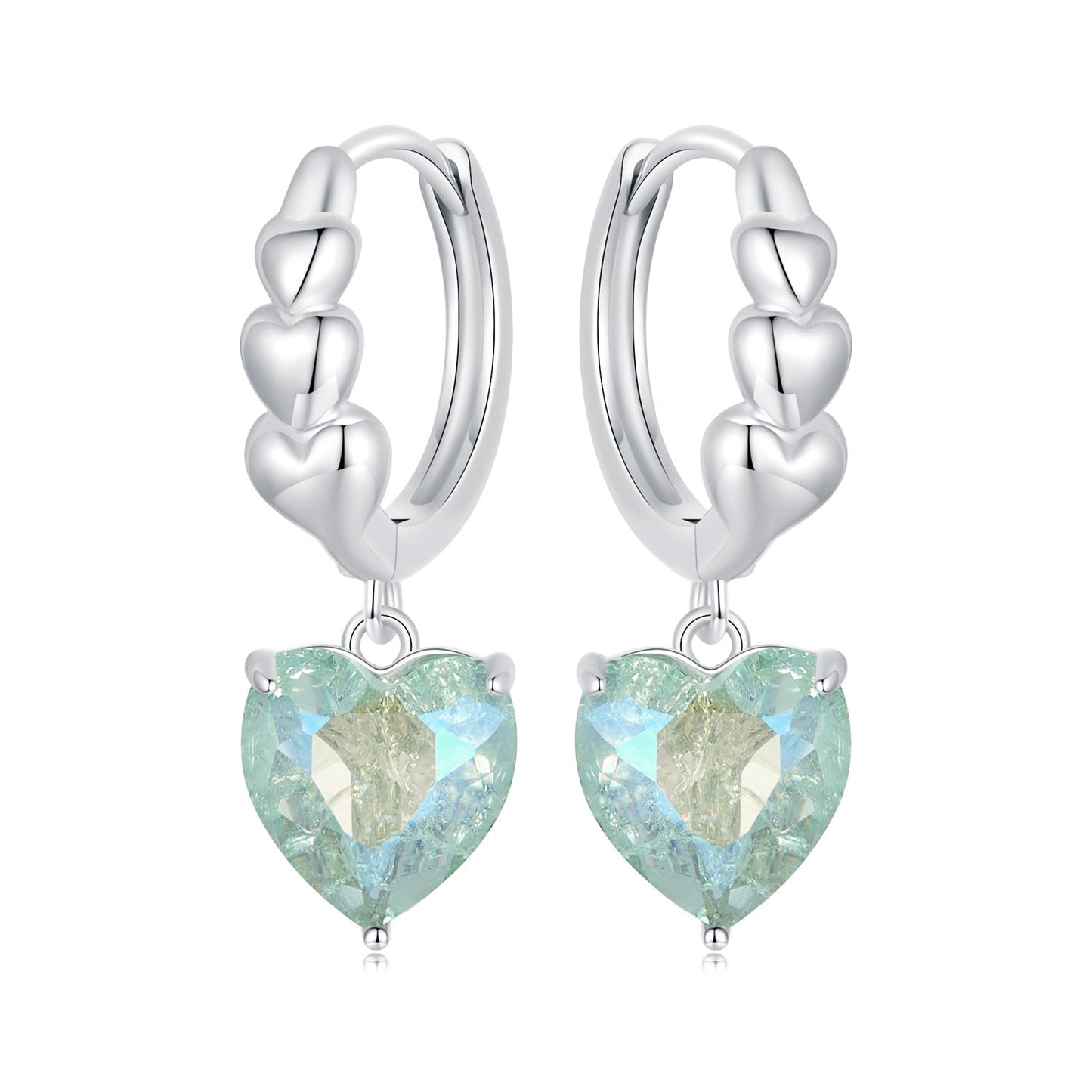 925 Sterling Silver Earrings with Transparent Glass, Plated White Gold, Size 23x8.5mm for Women