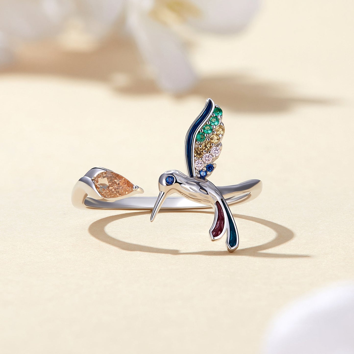 925 Sterling Silver Enamel Pavé Setting Ring for Women
