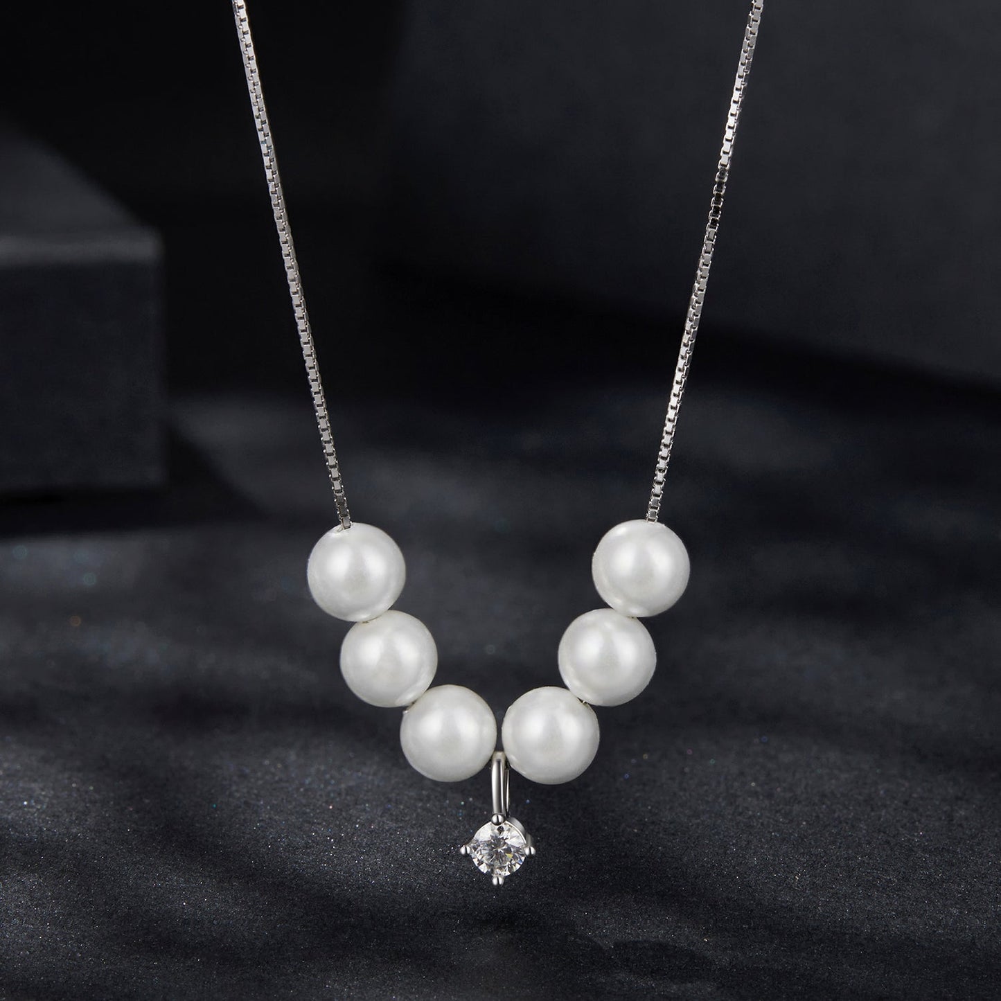 925 Sterling Silver Moissanite & Quality Shell Pearl Adjustable Necklace for Women