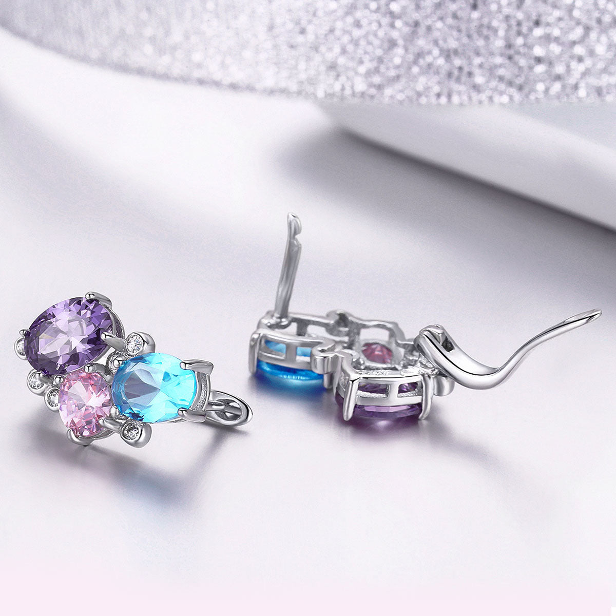 925 Sterling Silver Earrings with Transparent Glass, 1.6*1.1cm for Women