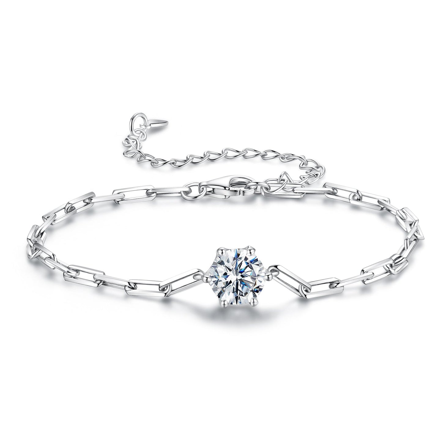 925 Sterling Silver Plated White Gold Moissanite Bracelet 15+6cm for Women