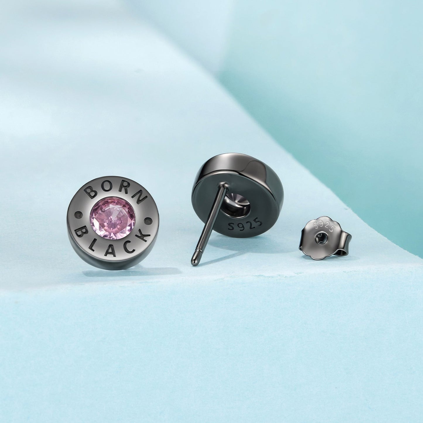 925 Sterling Silver Earrings with Black Gold Plating and CZ