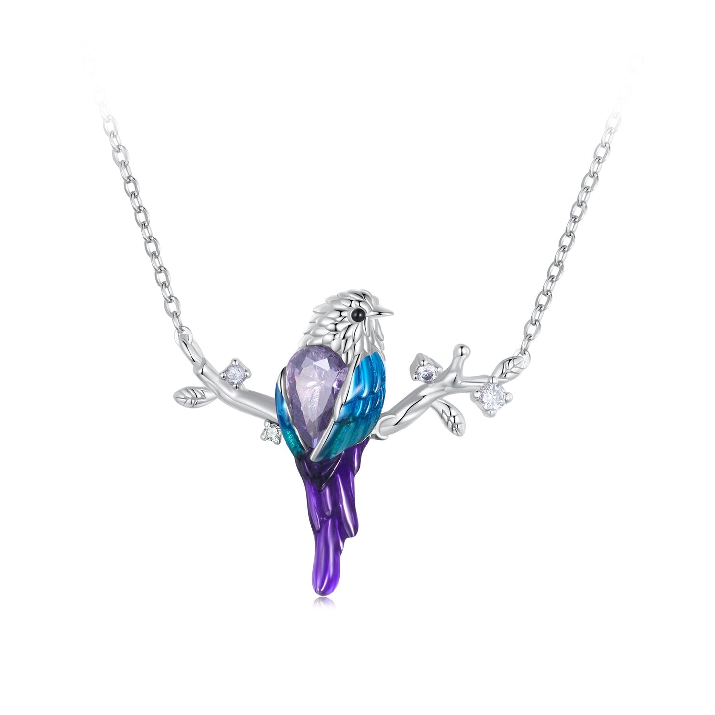 925 Sterling Silver Plated Platinum Pendant Necklace with Enamel and CZ for Women