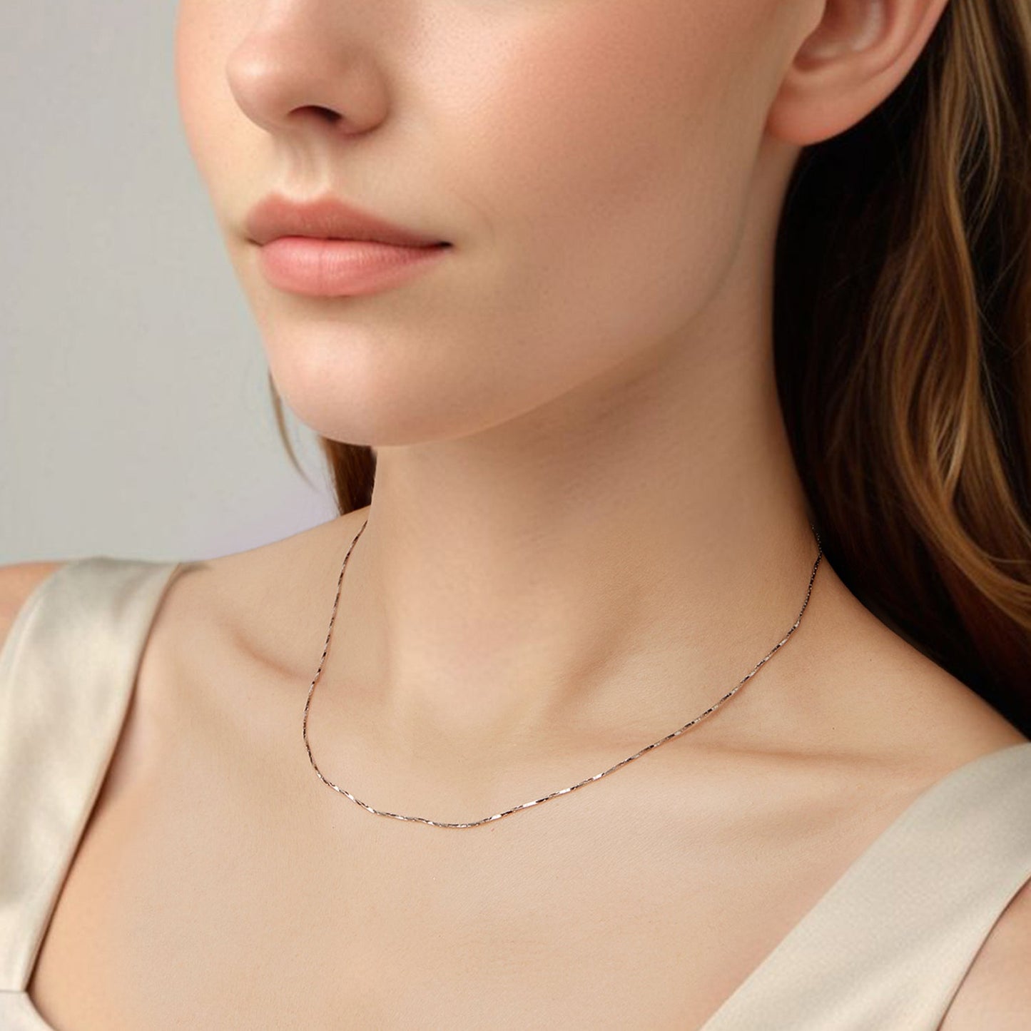 925 Sterling Silver White Gold Plated Necklace 40+5cm for Women