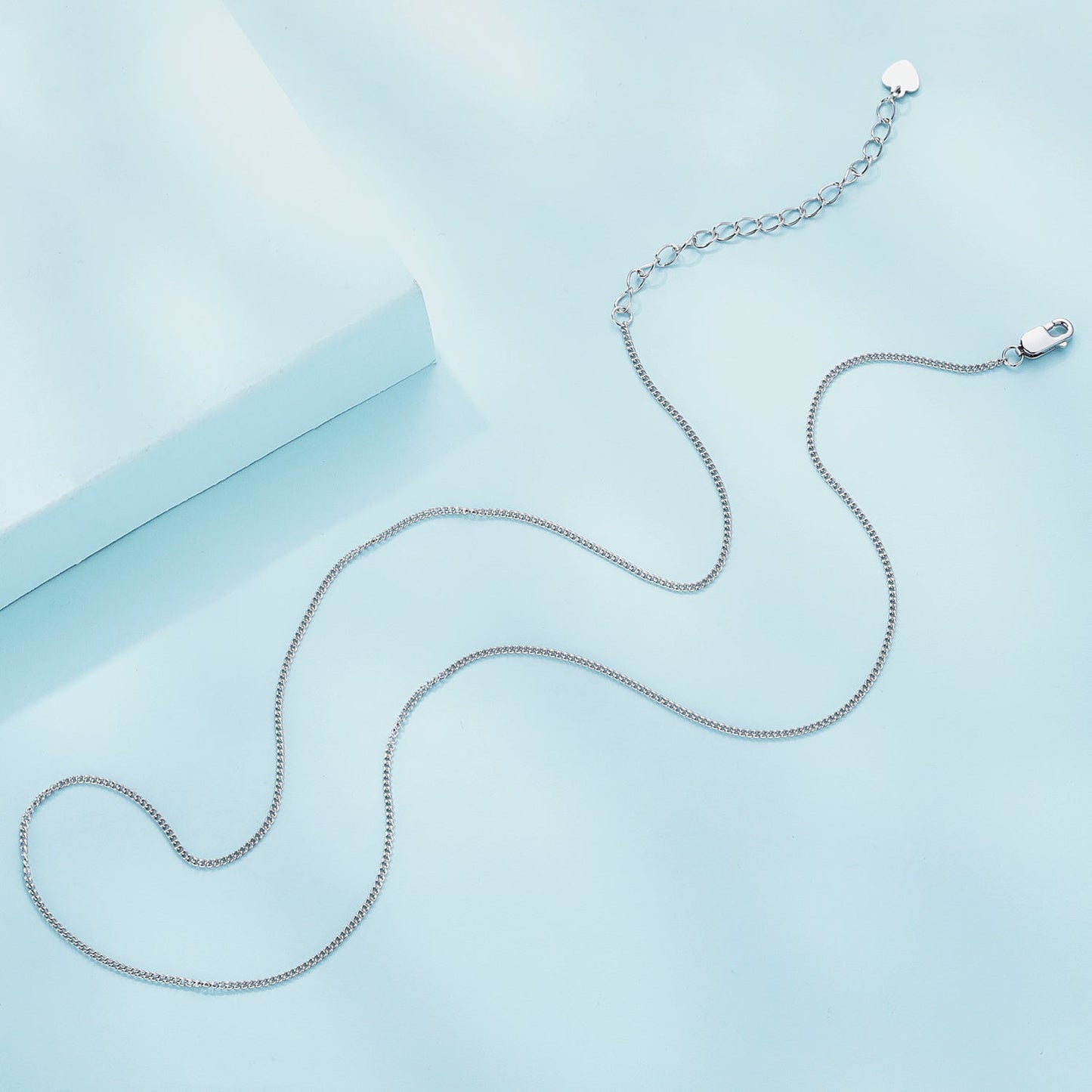 925 Sterling Silver 45S Platinum Plated Necklace for Women - 400mm Length, 0.8mm Thickness