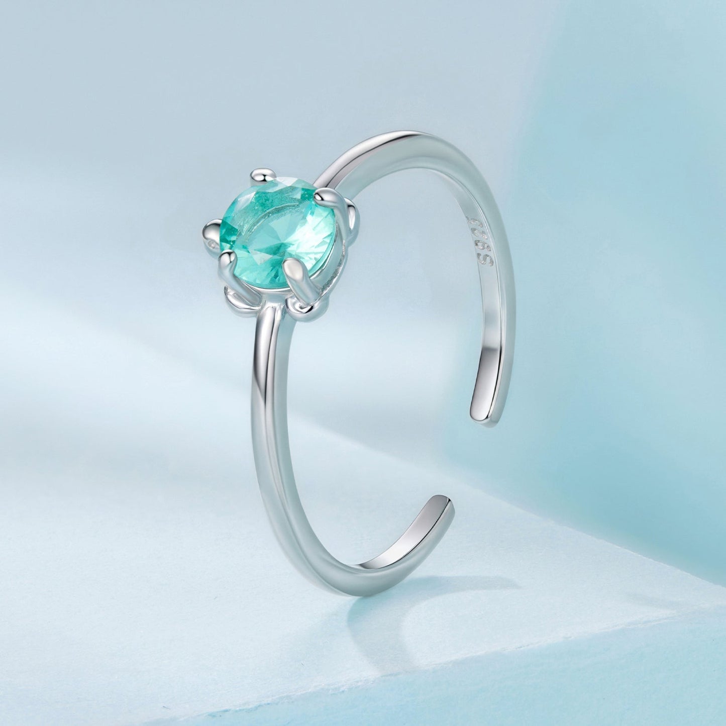 925 Sterling Silver White Gold Plated Transparent Glass Turtle Ring