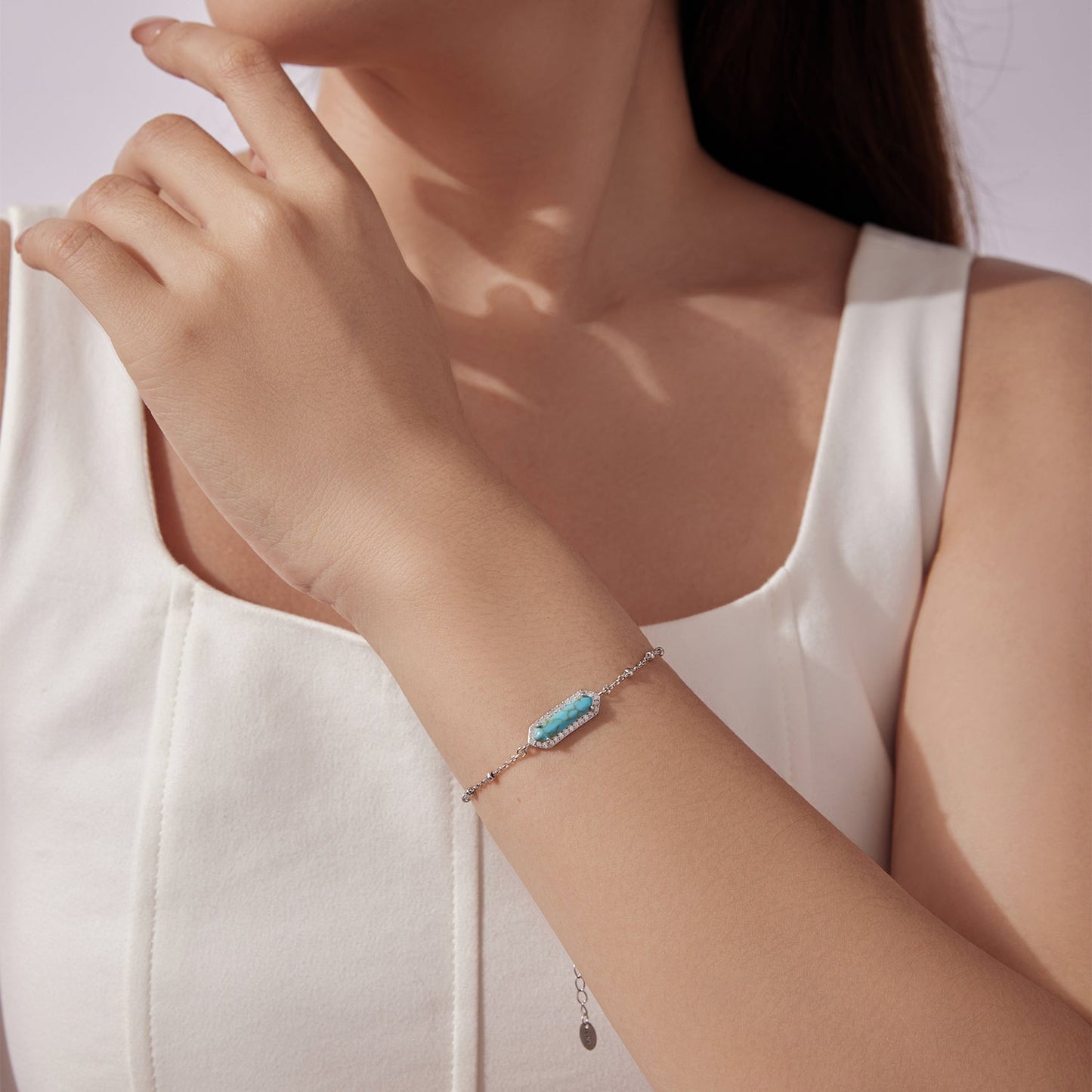 925 Sterling Silver White Gold Plated Bracelets with Synthetic Turquoise for Women