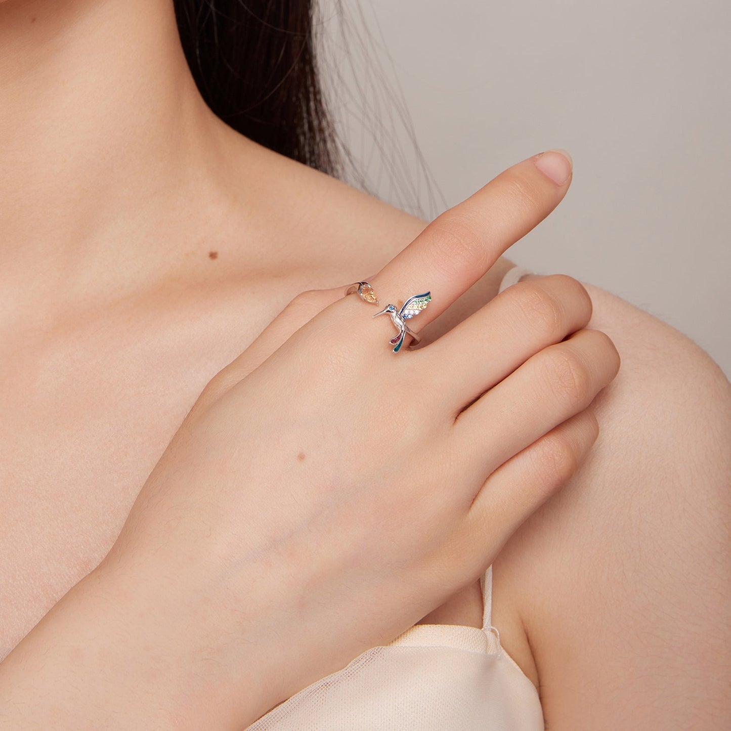 925 Sterling Silver Enamel Pavé Setting Ring for Women