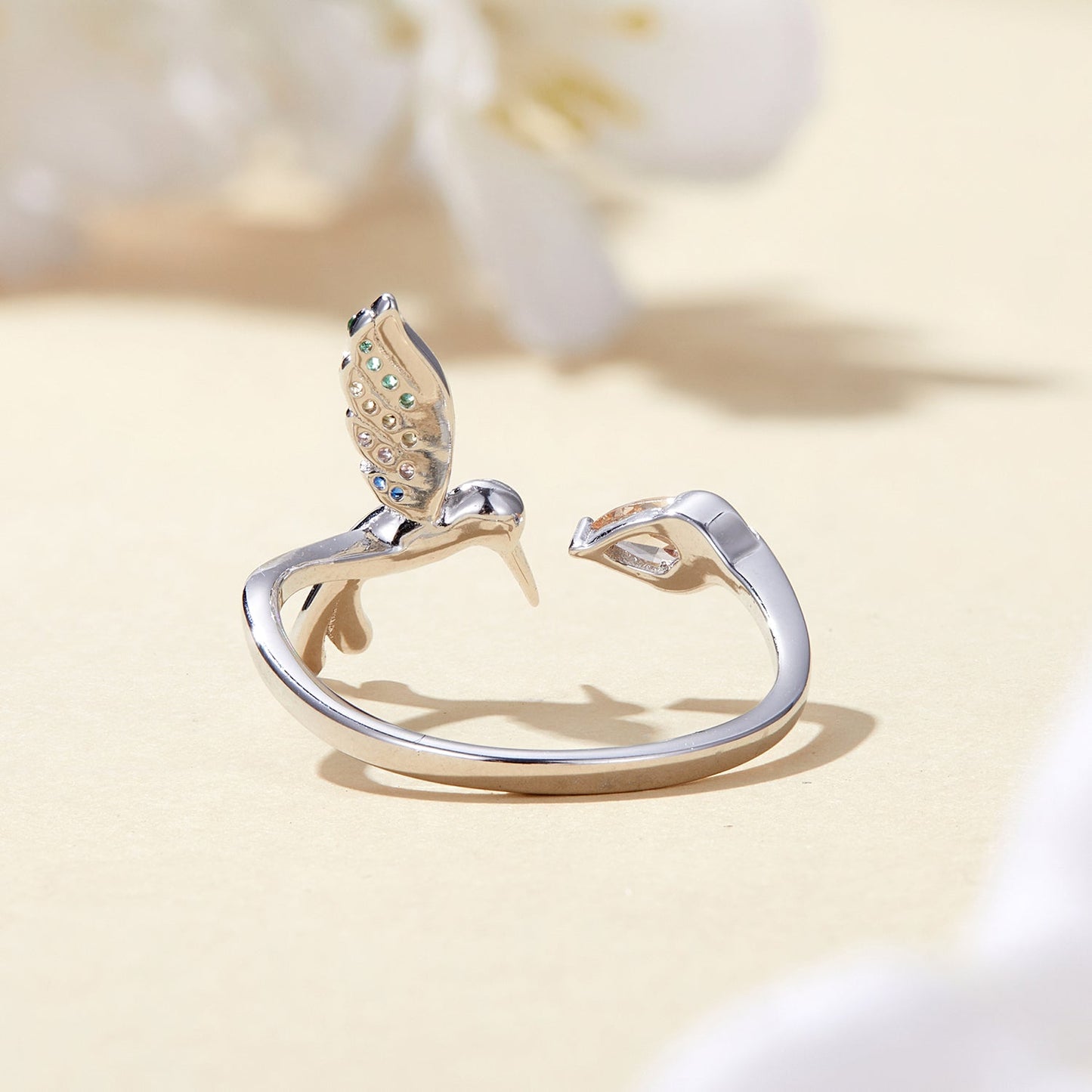 925 Sterling Silver Enamel Pavé Setting Ring for Women