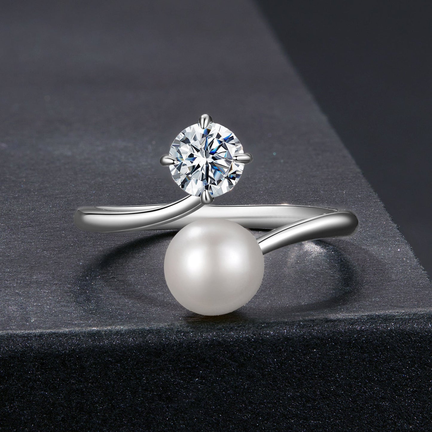 925 Sterling Silver Moissanite 0.5 Carat Freshwater Pearl Ring Size E for Women
