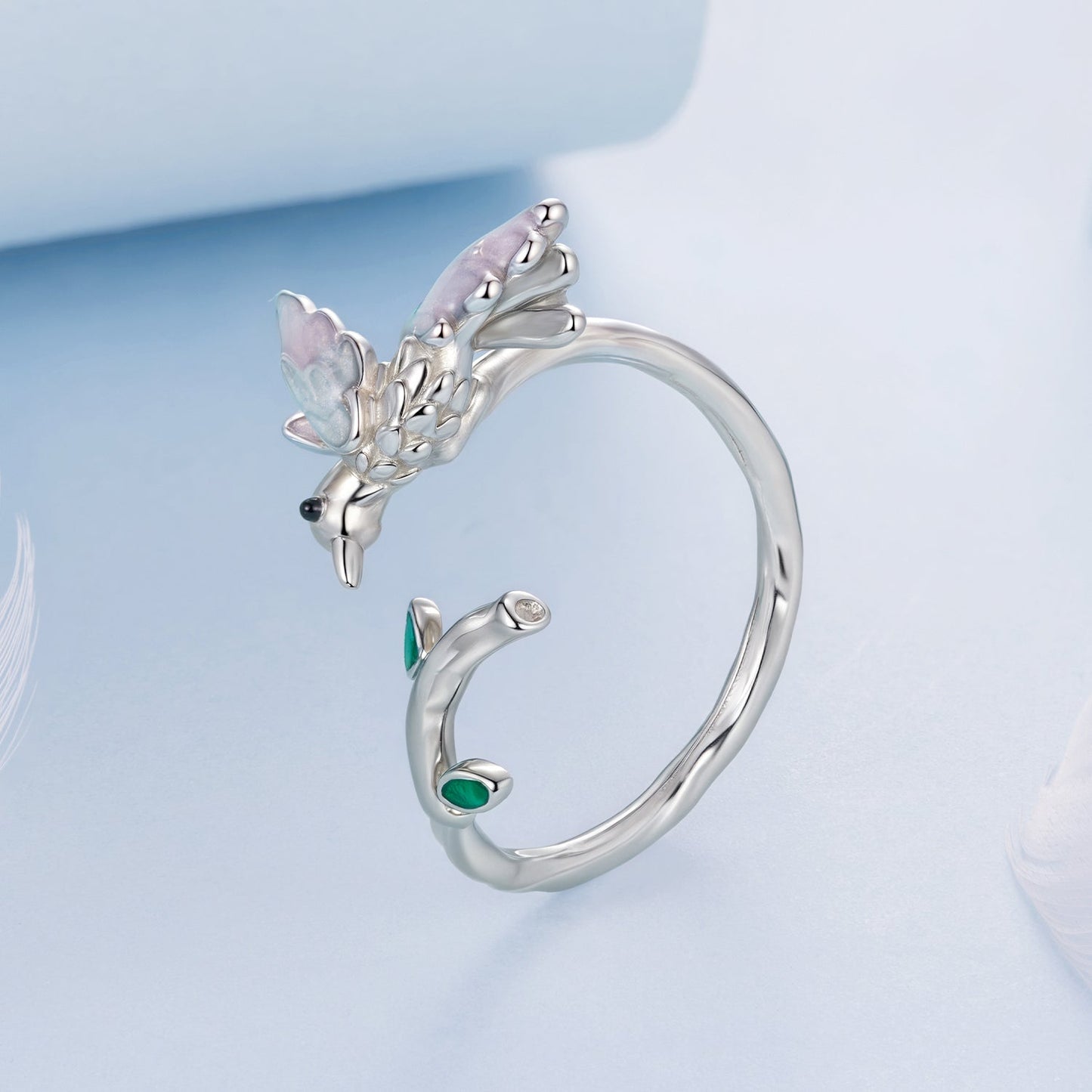 925 Sterling Silver Ring with Enamel and Oxidized Finish in Style E for Women