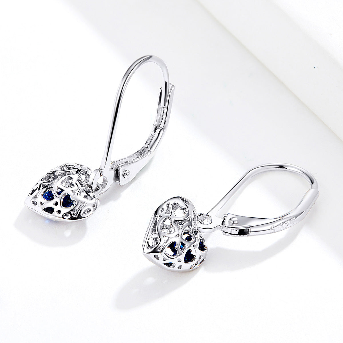 925 Sterling Silver Earrings with CZ and Platinum Plating, 2.3*0.8 cm