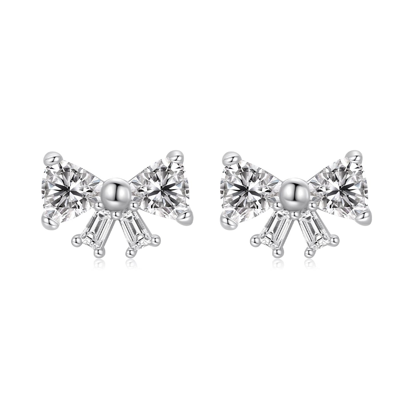 925 Sterling Silver White Gold Plated CZ Earrings for Women - 0.7x1.0cm